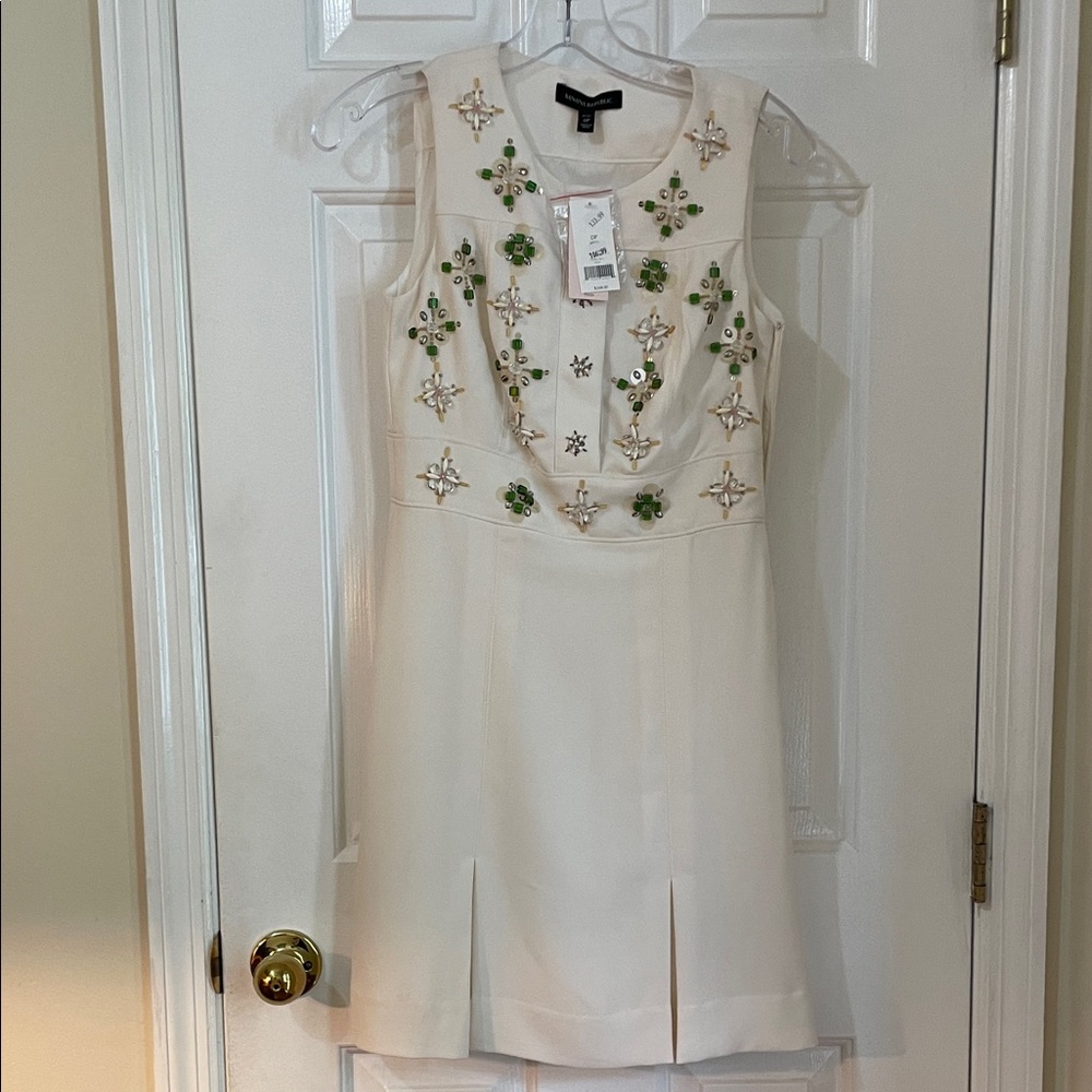 Banana Republic Cream Midi Dress with Green Embellishments